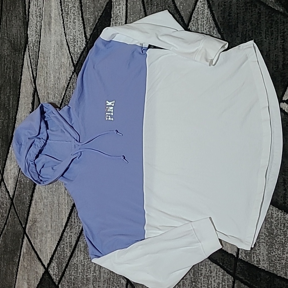 VS PINK 2021 SILVER SHINE LOGO LONG-SLEEVE HOODIE TEE-SHIRT SHIRT